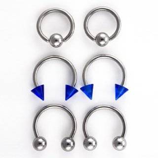 Spiked Metallic Blue Horseshoe Earrings (16 Gauge)   Fashion Ear Plugs