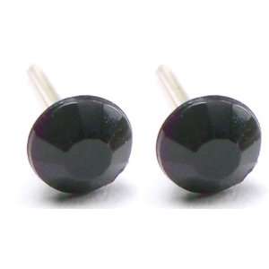  Onyx Black Round Swarovski Crystal Stud Earrings, Plastic 