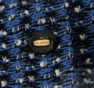 St. John Collection Blue, Black, & White Long Sleeve Knit Jacket Size 