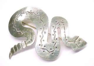 RATTLESNAKE ~ Sterling Silver Vintage Brooch / Pin; MEXICO ~ 2 1/2 x 