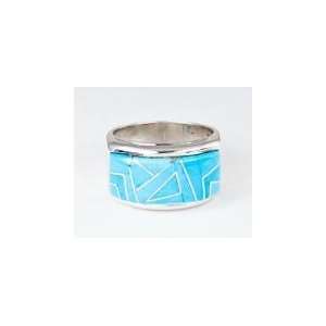   Sterling Silver Turquoise Inlay Ring Sz 10 By Calvin Begay: Jewelry