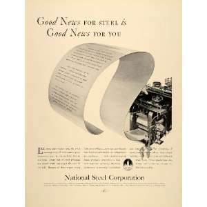  1937 Ad Steel Ticker Tape Industrial Industry Business 