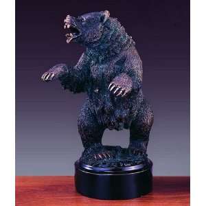 Bronze Bear Sculpture   12 Tall x 6 Wide   Woodtone Base 5 in 