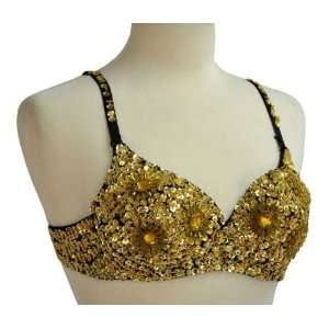  Sequin Beaded Belly Dancing Costume Top Bra   GOLD 