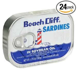 Beach Cliff Sardines in Soybean Oil, 3.75 Ounce Cans (Pack of 24 