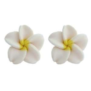  Hawaiian Jewelry Fimo White Plumeria Flower Earrings   3/4 