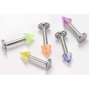   ACRYLIC UV+GLITTER+UV CONE LABRET RING 1/4~6mm Clear/Pink/Clear 4mm