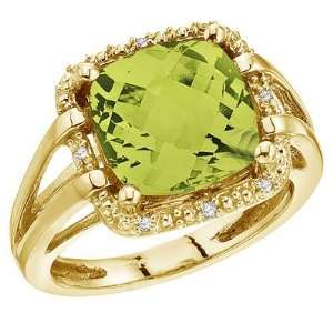   04 ct. Diamond and 10 MM Cushion Cut Peridot Ring: Katarina: Jewelry