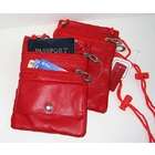 2x TWO PASSPORT Leather ID Holder Neck Pouch TRAVEL RED