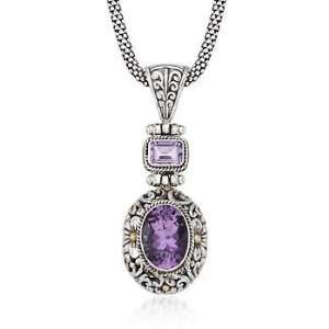  Balinese 7.00ct t.w. Amethyst Necklace In Silver, Gold. 18 