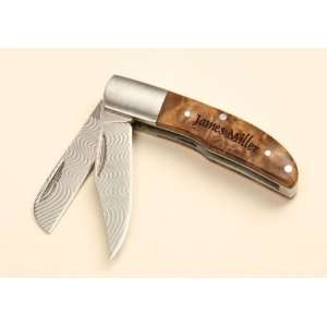  Personalized Pocket Knife   Dual Blade Burl Handle Sports 