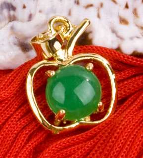 Jade & 18K Gold gp Apple Amulet Pendant Jewelry Q247  