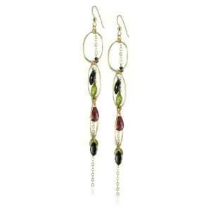   Raw Beauty Multi Stone 3 Tiered Gold Plated Earrings 5 Jewelry