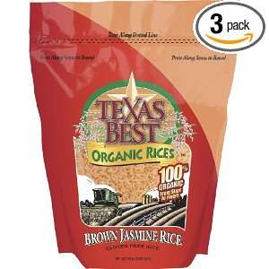 Texas Best Organics Rice, Og, Jasmine Brown, 32 Ounce (Pack of 3 