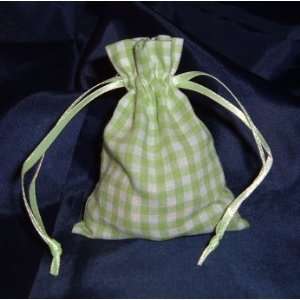 3x4 Cotton Gingham Wedding Favor Gift Bags/Pouches   Green 