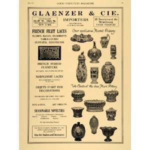  1921 Ad Glaenzer & CIE French Filet Laces Pottery Decor 