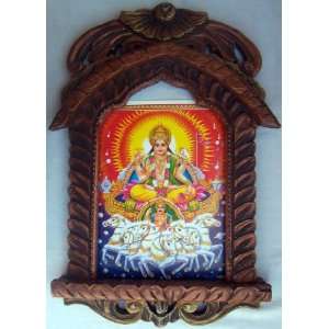 Lord Vishnu riding with his horses poster in wood craft Jharokha