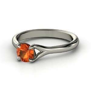  Cynthia Ring, Round Fire Opal Sterling Silver Ring 