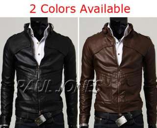 PJ New Slim Korea Designed Mens Faux Leather Jacket Coat Colour:Black 