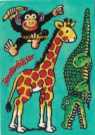 Lutz Mauder Fensterbild Postkarte Zoo Affe Giraffe  
