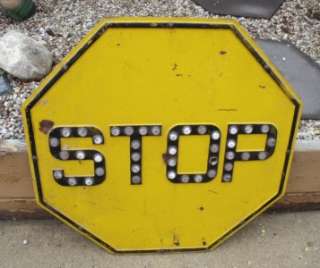 EARLY Vintage Metal YELLOW & BLACK STOP SIGN w/REFLECTORS 24 x 24 