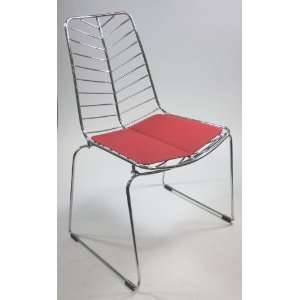  Bertoia Style Stainless Steel Wire Mesh Chair with Red Pad 