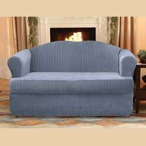    Blue Stretch Pinstripe 2 Piece T Cushion Sofa Cover
