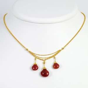  Sterling Silver & Vermeil Chalcedony Red Necklace Jewelry