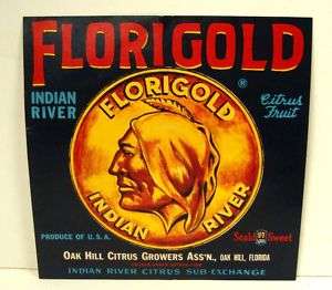 1930s Florigold Indian River Oak Hil, FL Citrus Label  