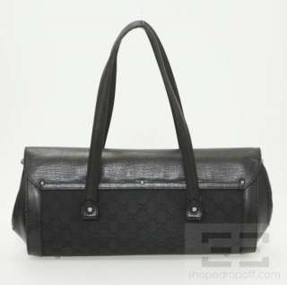Gucci Black Monogram Canvas & Leather Bamboo Bullet Tote  