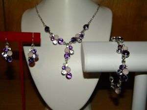 Avon Lovely Lavendar Y Necklace Earrings & Bracelet  