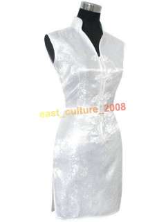 Chinese Mini Silk Cheongsam Evening Dress White WMD 03  