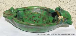   American Art Pottery Signed Weller Coppertone Bowl and Flower Frog