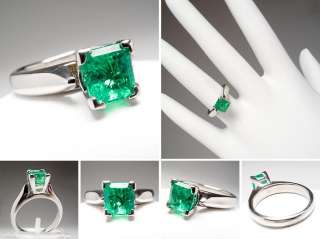 Natural Emerald Solitaire Engagement Ring Solid Platinum Eco Friendly 