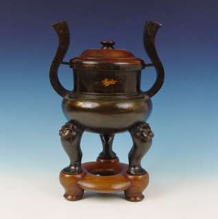 Superb Large Chinese Bronze Tripod Censer + Cov/Stand 18th C.  