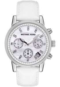   MK5049 Womens Chronograph White Crystal White Embossed Leather  