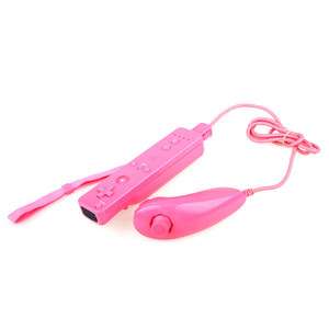 Pink Remote and Nunchuck Controller w/Skin Case for Wii  