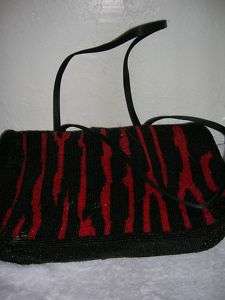 Used Old Barse Black/red Seed Beaded Purse  