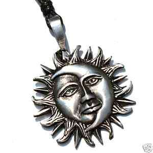 21E SUN Face MOON Silver PEWTER Solar PENDANT Necklace  