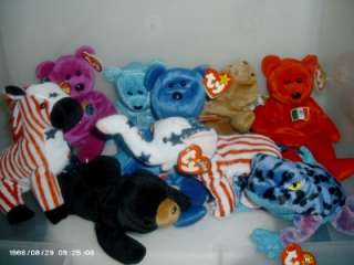 Lot of 9 Original Beanie Babies with Name Tags Attached  