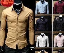 Korea Mens Casual Slim Fit Stylish Dress Shirts 4 Colors XS,S,M,L 