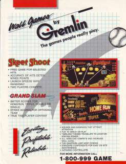 GREMLIN SKEET SHOOT + GRAND SLAM WALL GAME ORIG FLYER  