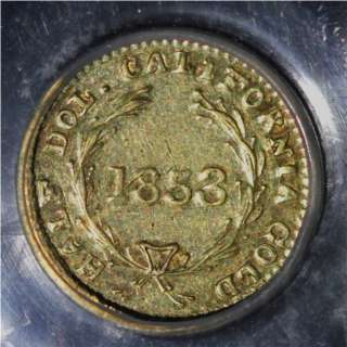 US COIN 1853 LIBERTY ROUND CALIFORNIA GOLD FRACTIONAL 1/2 DOLLAR PCGS 