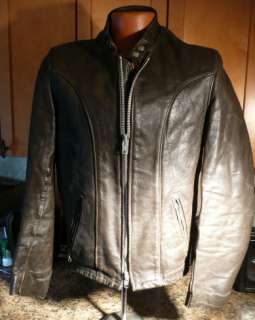 vintage dark brown leather SCHOTT cafe racer style motorcycle jacket 