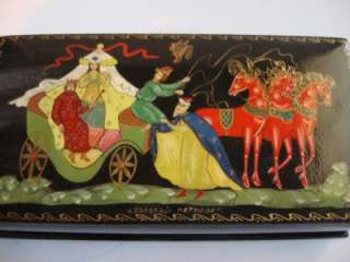 RUSSIAN LACQUER BOX OIL PAINTING KING QUEEN CARRIAGE  
