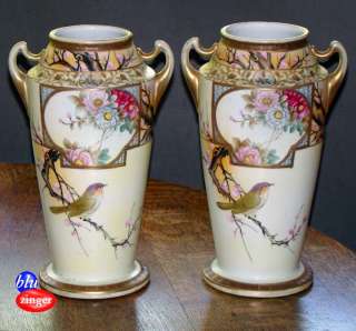 pair of tall antique Imperial Nippon porcelain vases with