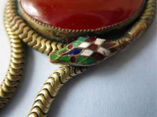   Art Deco Egyptian Revival Carnelian Glass Snake Enamel Necklace  