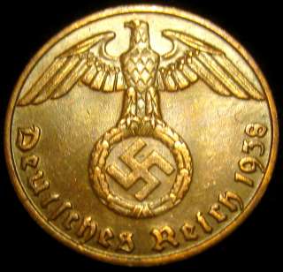 German Third Reich Reichspfennig Coin 1938D  
