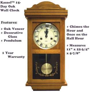 NEW KASSEL 15 DAY OAK CHIME WALL CLOCK Pendulum WindUp  