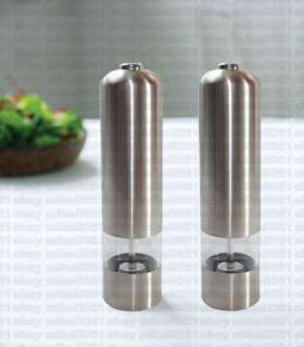 NEW STAINLESS STEEL ELECTRIC SALT/PEPPER MILLS RRP £24  
